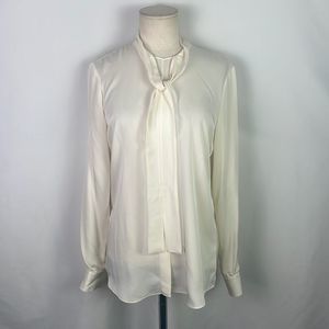 Theory Cream Silk Tie Neck Blouse